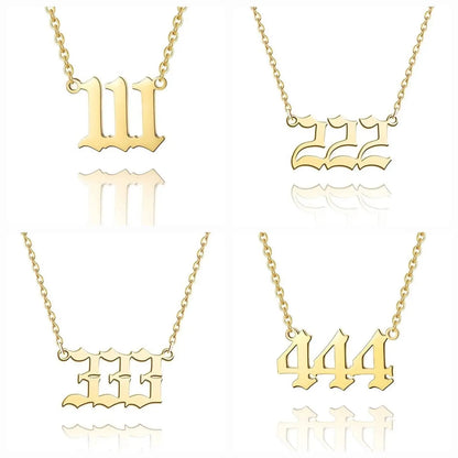 Angel Number Necklace 111 222 333 444 555 666 777 888 999 Necklace Silver Old English Gold Number Necklace Stainless Steel Numerology JettsJewelers