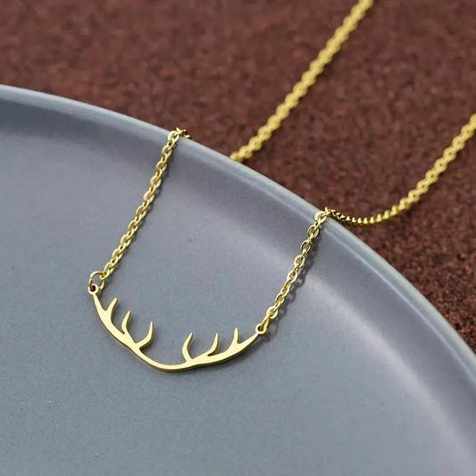 Animal Choker Deer Antler Charm Necklace Women Men Vintage Jewelry 18k Gold JettsJewelers