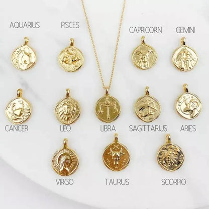 Astrology Zodiac Necklace in 14k Gold | Horoscope Zodiac Pendant Coin Medallion Necklace - JettsJewelers