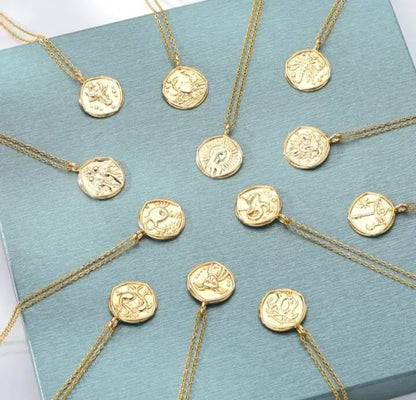 Astrology Zodiac Necklace in 14k Gold | Horoscope Zodiac Pendant Coin Medallion Necklace - JettsJewelers