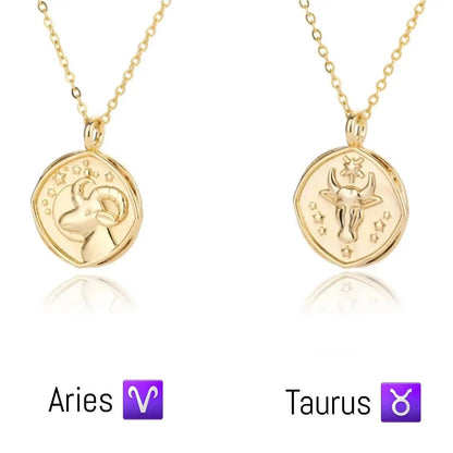 Astrology Zodiac Necklace in 14k Gold | Horoscope Zodiac Pendant Coin Medallion Necklace - JettsJewelers