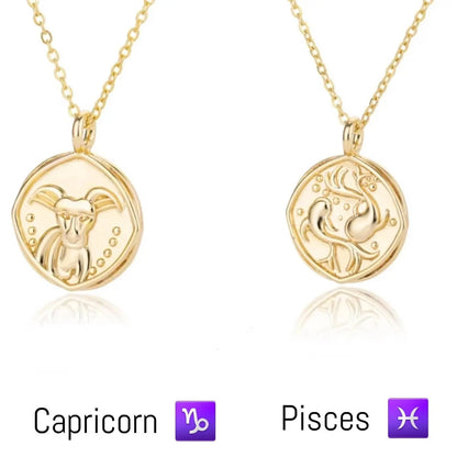 Astrology Zodiac Necklace in 14k Gold | Horoscope Zodiac Pendant Coin Medallion Necklace - JettsJewelers