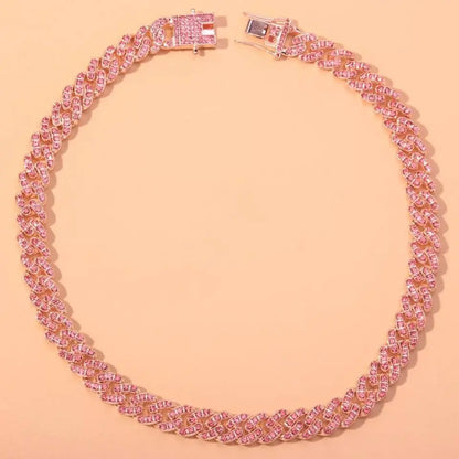 Baguette Chain Female Diamond Gold Silver Miami Cuban Necklace Iced Out Chain 8mm Hip Hop Rapper Jewelry 18 Inches - JettsJewelers