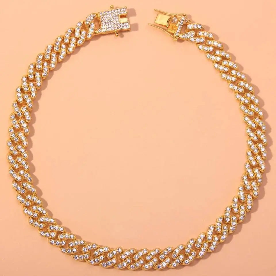 Baguette Chain Female Diamond Gold Silver Miami Cuban Necklace Iced Out Chain 8mm Hip Hop Rapper Jewelry 18 Inches - JettsJewelers