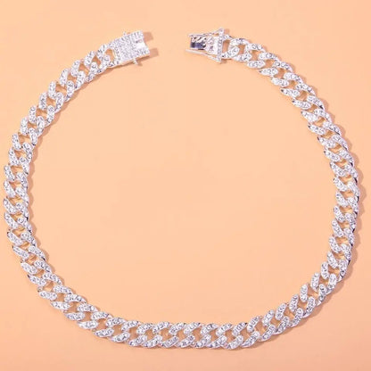 Baguette Chain Female Diamond Gold Silver Miami Cuban Necklace Iced Out Chain 8mm Hip Hop Rapper Jewelry 18 Inches - JettsJewelers