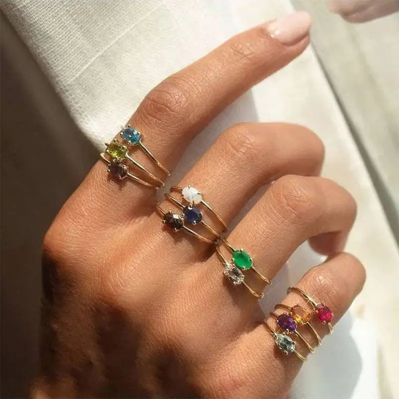 Birthstone Rings Stainless Steel 14K Gold Plated - JettsJewelers