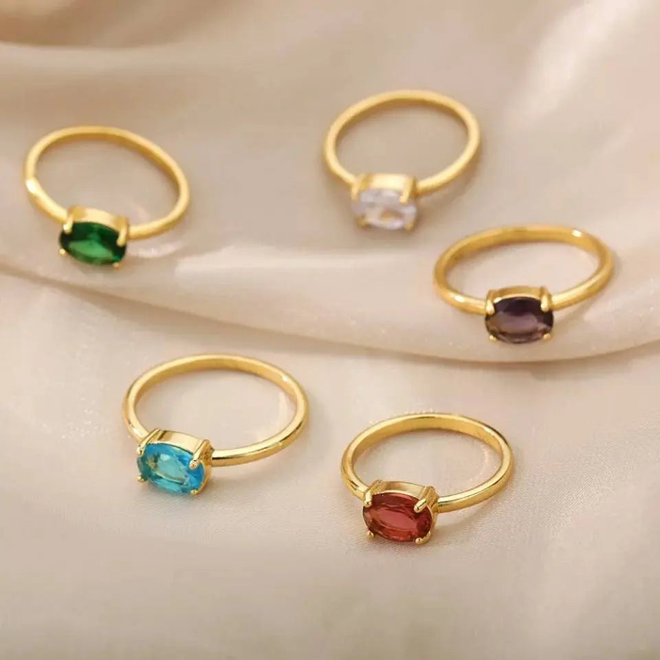 Birthstone Rings Stainless Steel 14K Gold Plated - JettsJewelers