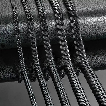 Black Cuban Link Necklace, 3mm/5mm/7mm/9mm/11mm Mens Gift, Gift for Dad, Wife Husband, Stainless Steel Necklace, Black Enamel Necklace JettsJewelers