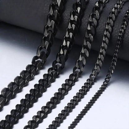 Black Cuban Link Necklace, 3mm/5mm/7mm/9mm/11mm Mens Gift, Gift for Dad, Wife Husband, Stainless Steel Necklace, Black Enamel Necklace JettsJewelers