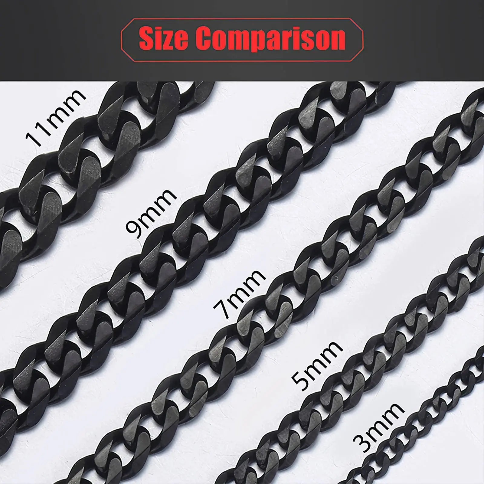 Black Cuban Link Necklace, 3mm/5mm/7mm/9mm/11mm Mens Gift, Gift for Dad, Wife Husband, Stainless Steel Necklace, Black Enamel Necklace JettsJewelers