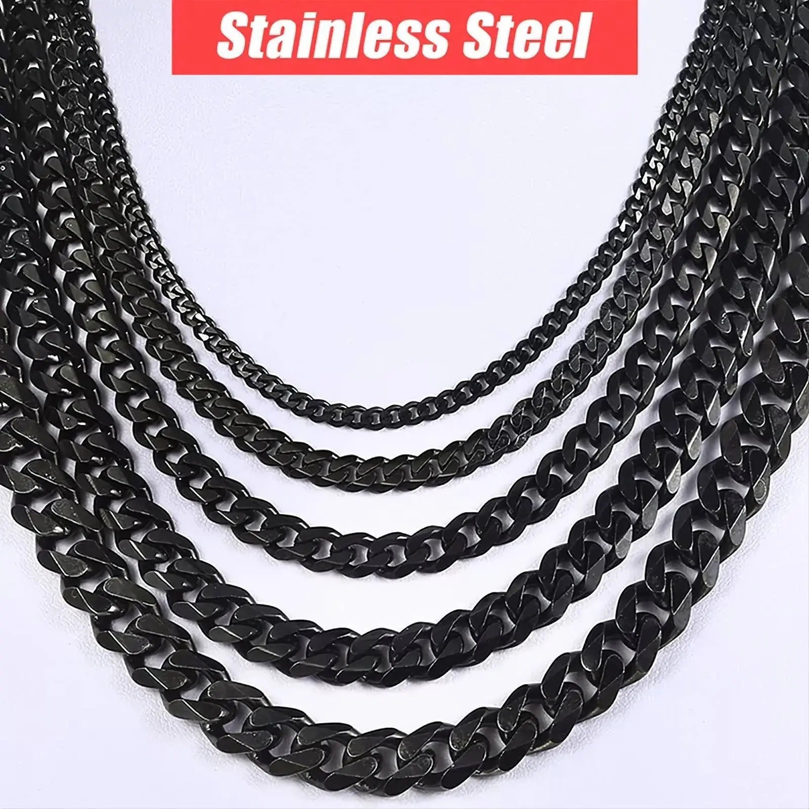 Black Cuban Link Necklace, 3mm/5mm/7mm/9mm/11mm Mens Gift, Gift for Dad, Wife Husband, Stainless Steel Necklace, Black Enamel Necklace JettsJewelers