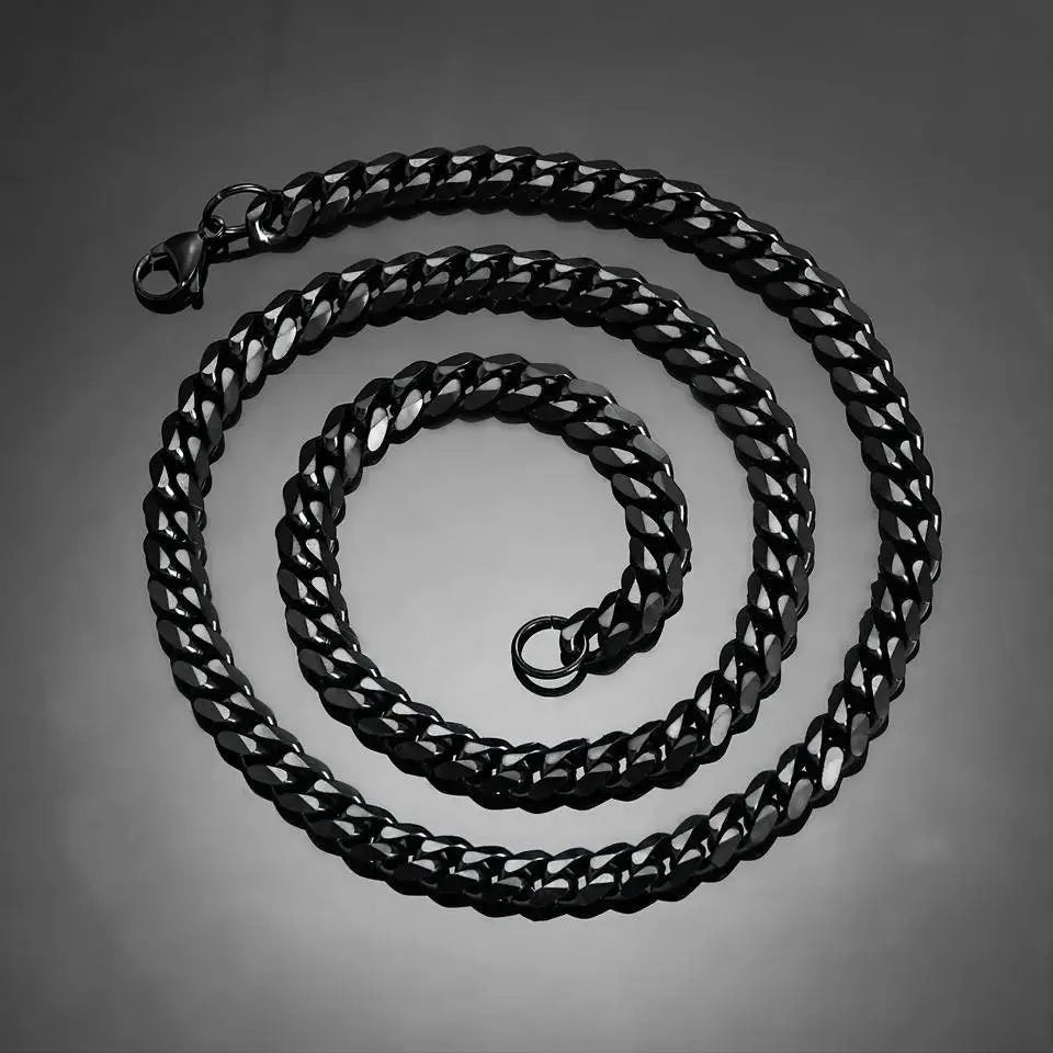 Black Cuban Link Necklace, 3mm/5mm/7mm/9mm/11mm Mens Gift, Gift for Dad, Wife Husband, Stainless Steel Necklace, Black Enamel Necklace JettsJewelers