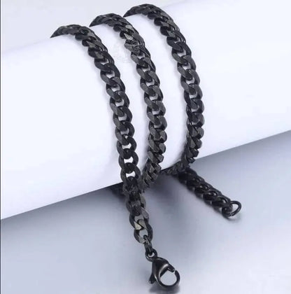 Black Cuban Link Necklace, 3mm/5mm/7mm/9mm/11mm Mens Gift, Gift for Dad, Wife Husband, Stainless Steel Necklace, Black Enamel Necklace JettsJewelers