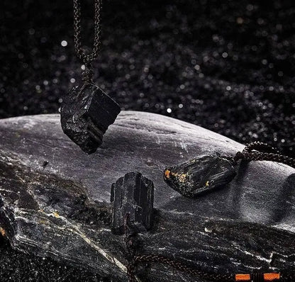 Black Tourmaline Necklace Tourmaline Crystal Stone Necklace Tourmaline Stone Amulet Tourmaline Pillar Pendant Natural Healing - JettsJewelers
