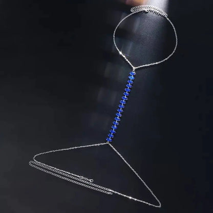 Blue Sapphire Chain Rhinestones Bra Body Sexy Bikini Silver Gold Beauty Chest Bracket Bras Nightclub and Partying Body Jewelry for Women JettsJewelers