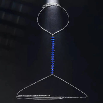 Blue Sapphire Chain Rhinestones Bra Body Sexy Bikini Silver Gold Beauty Chest Bracket Bras Nightclub and Partying Body Jewelry for Women JettsJewelers