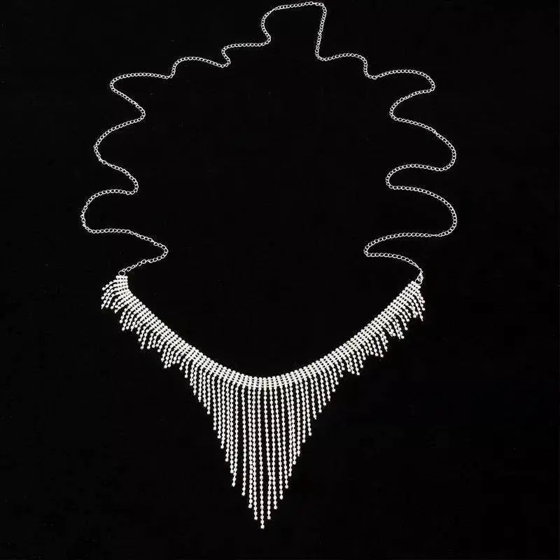 Boho Rhinestone Body Chain Silver Shiny Crystal Underwear Waist Chain Tassel Bikini Panties Nightclub Body Jewelry Accessories for Women - JettsJewelers