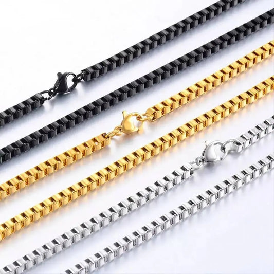 Box Chain Necklace Stainless Steel Round Box Necklace for Men, 3mm/5mm/7mm/9mm/11mm Mens Gift, Husband, Stainless Steel Necklace JettsJewelers