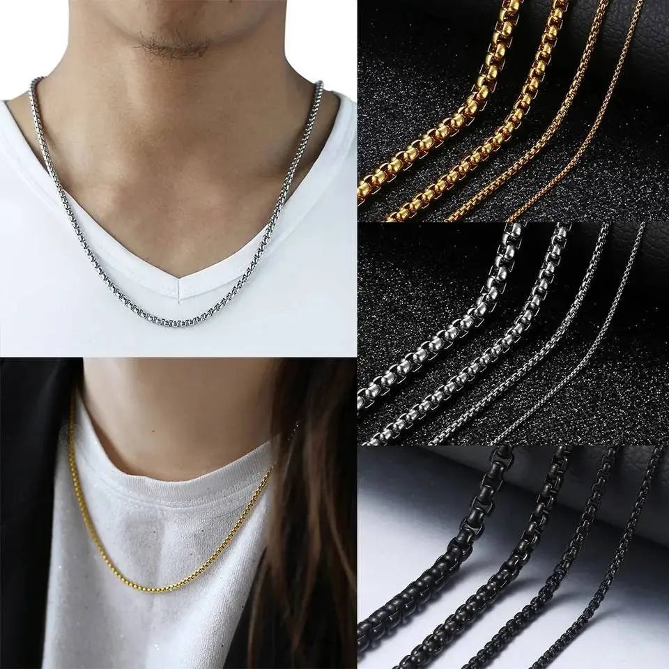 Box Chain Necklace Stainless Steel Round Box Necklace for Men, 3mm/5mm/7mm/9mm/11mm Mens Gift, Husband, Stainless Steel Necklace JettsJewelers