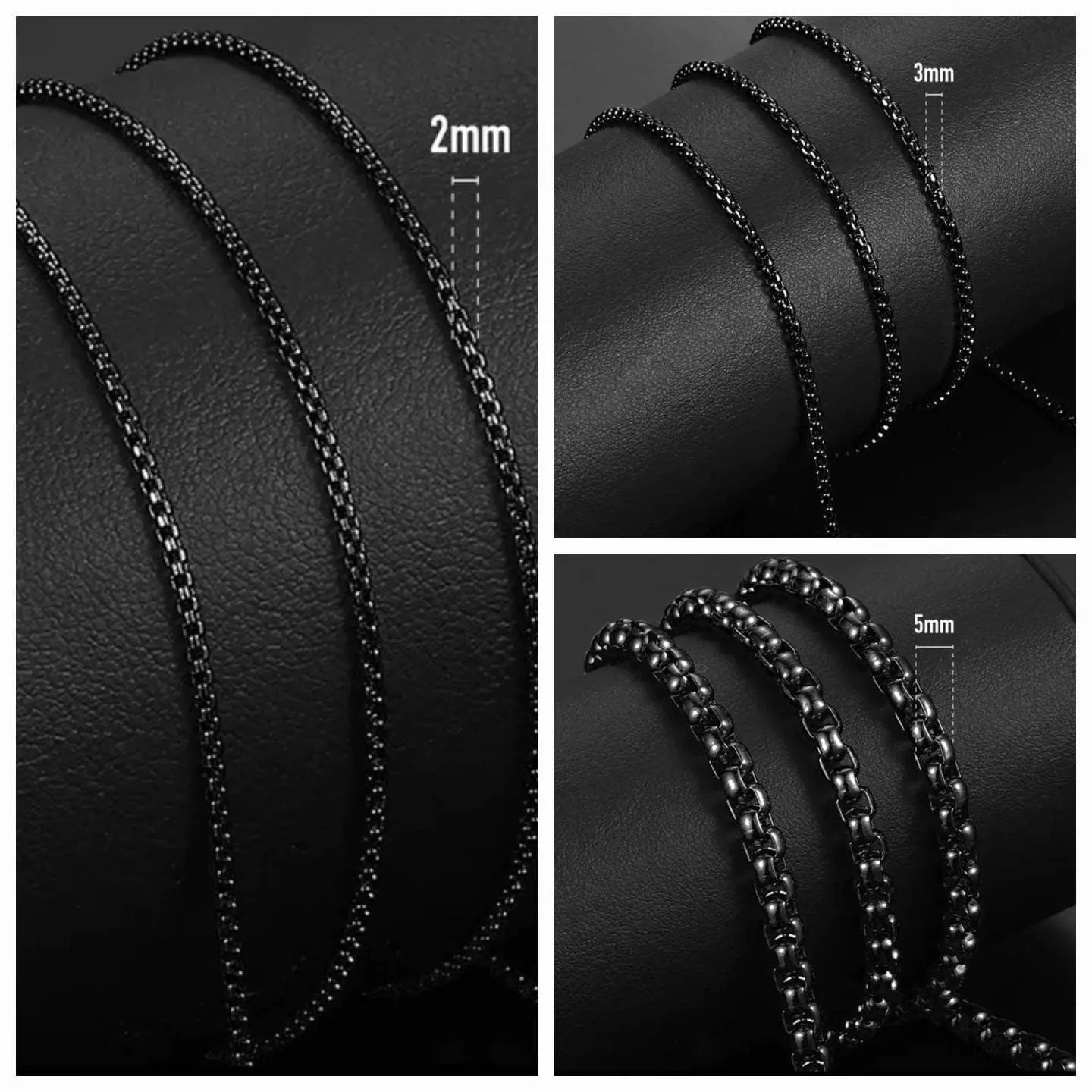 Box Chain Necklace Stainless Steel Round Box Necklace for Men, 3mm/5mm/7mm/9mm/11mm Mens Gift, Husband, Stainless Steel Necklace JettsJewelers