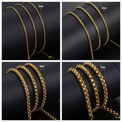 Box Chain Necklace Stainless Steel Round Box Necklace for Men, 3mm/5mm/7mm/9mm/11mm Mens Gift, Husband, Stainless Steel Necklace JettsJewelers