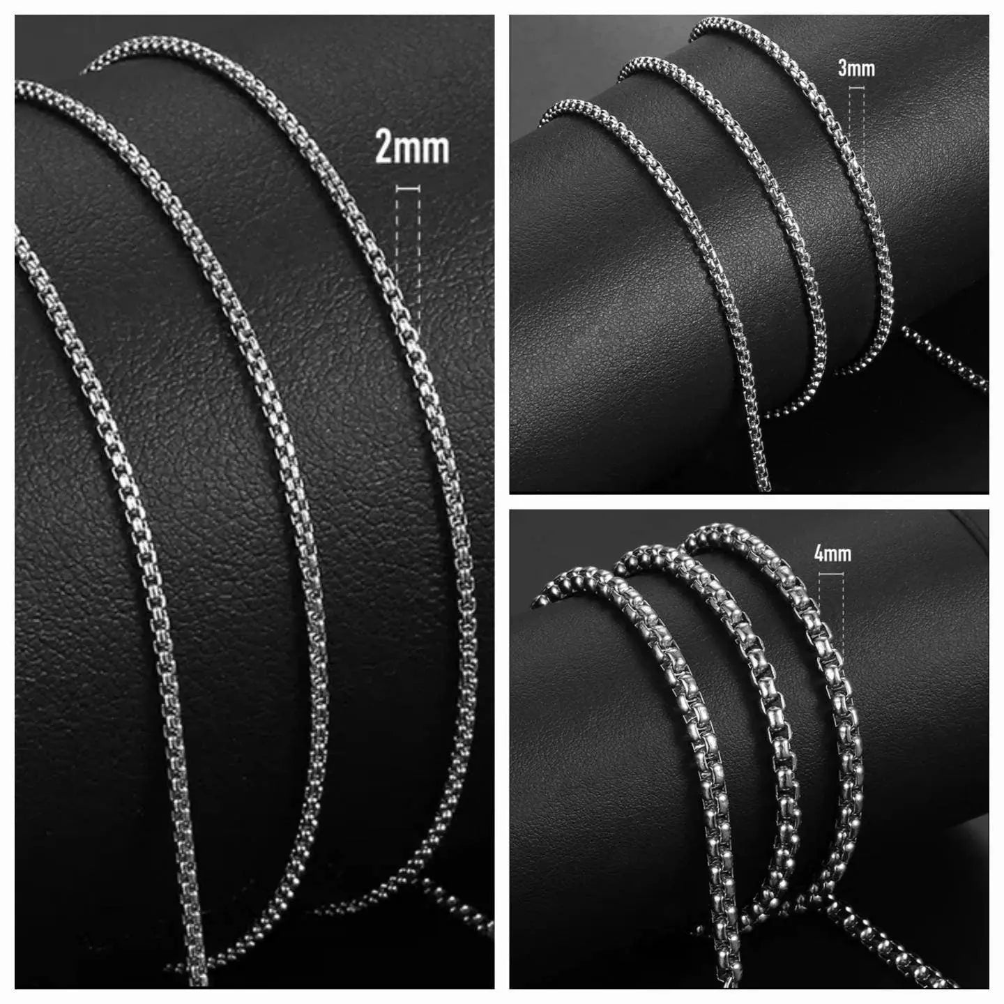 Box Chain Necklace Stainless Steel Round Box Necklace for Men, 3mm/5mm/7mm/9mm/11mm Mens Gift, Husband, Stainless Steel Necklace JettsJewelers