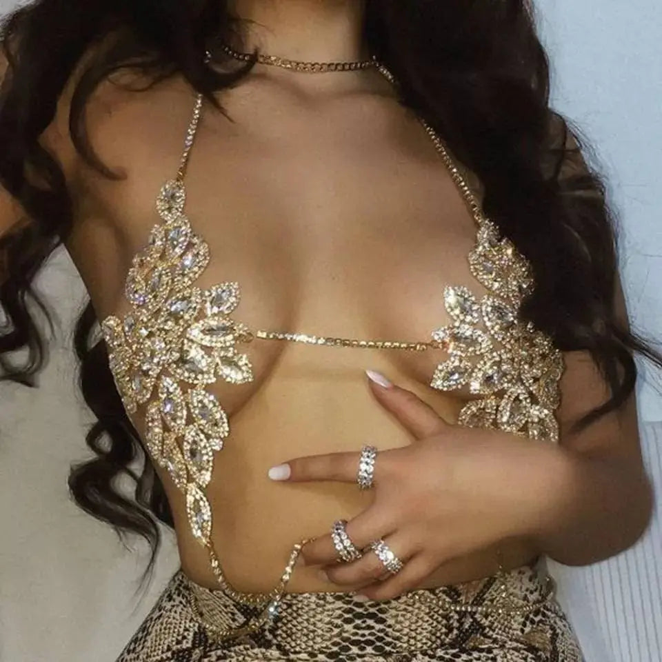 Crystal Bra Bohemia Sparkly Bikini Chest Chain Jewelry for Women Body Chain  Body