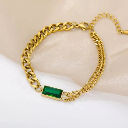 Bracelets for Women Gold Layered Bracelets for Women Girls |14K Gold Plated Delicacy Chain Square Emerald Crystal Adjustable Bracelet - JettsJewelers