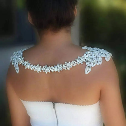 Bridal Shoulder necklace, Shoulder Jewelry, Silver Shoulder Necklace, Shoulder Necklace Jewelry, Shoulder Piece Cubic Zirconia - JettsJewelers