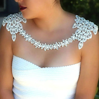 Bridal Shoulder necklace, Shoulder Jewelry, Silver Shoulder Necklace, Shoulder Necklace Jewelry, Shoulder Piece Cubic Zirconia - JettsJewelers