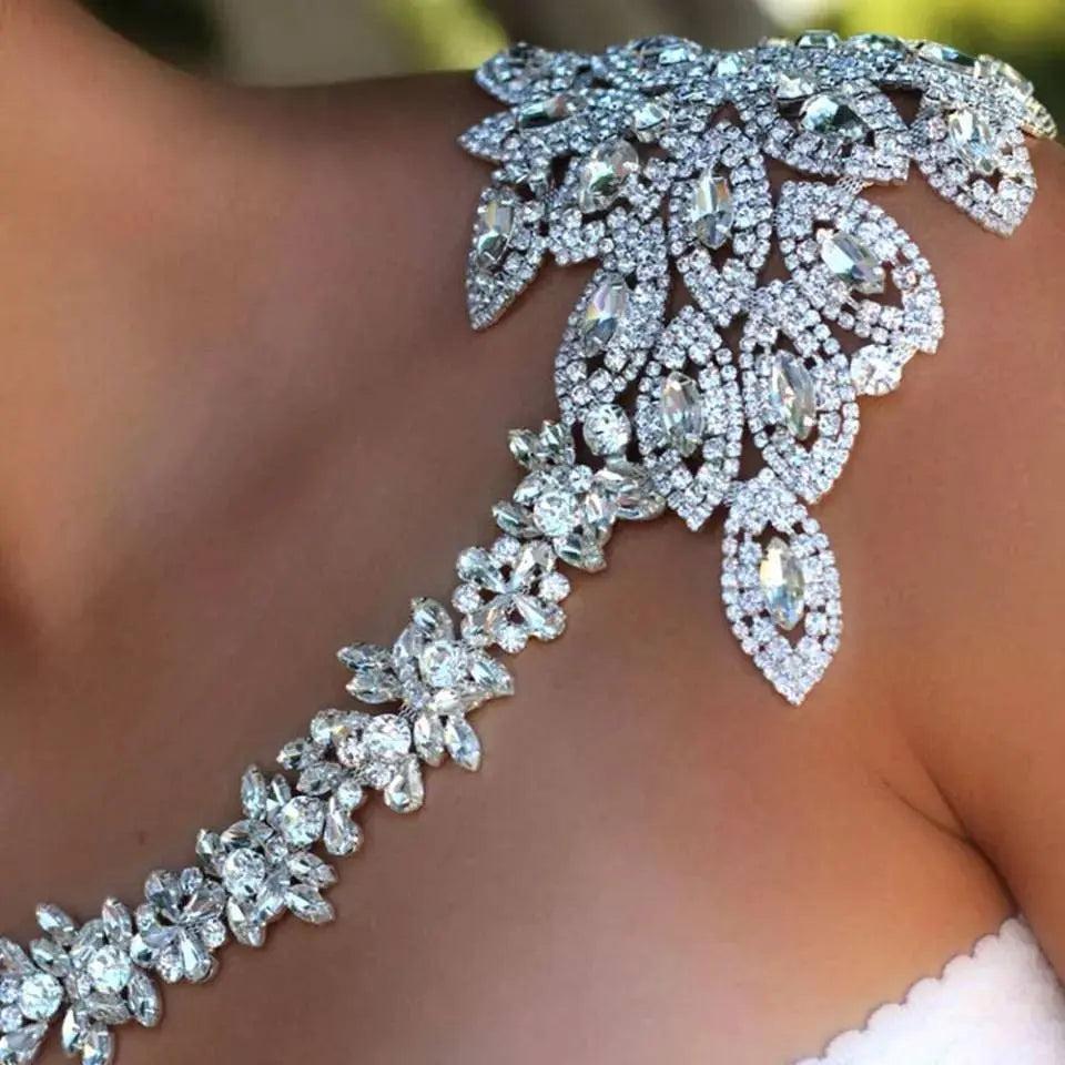 Bridal Shoulder necklace, Shoulder Jewelry, Silver Shoulder Necklace, Shoulder Necklace Jewelry, Shoulder Piece Cubic Zirconia - JettsJewelers