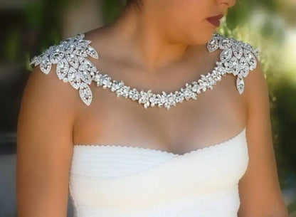 Bridal Shoulder necklace, Shoulder Jewelry, Silver Shoulder Necklace, Shoulder Necklace Jewelry, Shoulder Piece Cubic Zirconia - JettsJewelers