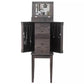Brown Jewelry Cabinet Armoire with 5 Drawers, Storage Chest Stand Large Bottom Drawer Side Swing Doors Organizer Mirror
