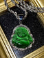 Buddha Pendant Green Jade Buddha Rope Necklace Silver Iced Out Bling Cubic Zirconia Laughing Buddha Pendant Necklace