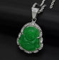 Buddha Pendant Green Jade Buddha Rope Necklace Silver Iced Out Bling Cubic Zirconia Laughing Buddha Pendant Necklace