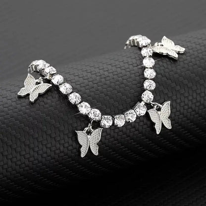 Butterfly Ankle Bracelets for Women, 14K Gold Adjustable Tennis Anklet Alloy Foot Chain Jewelry Girls - JettsJewelers