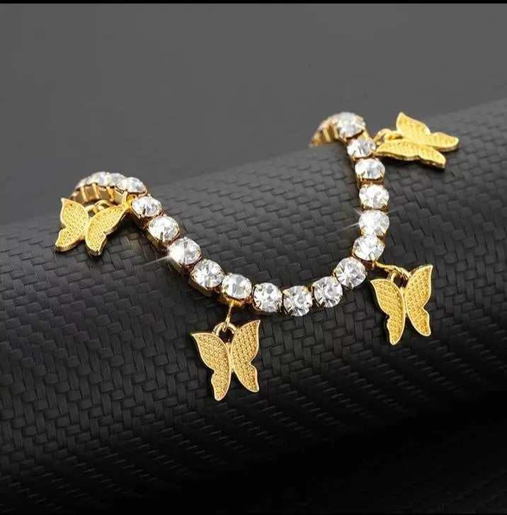 Butterfly Ankle Bracelets for Women, 14K Gold Adjustable Tennis Anklet Alloy Foot Chain Jewelry Girls - JettsJewelers