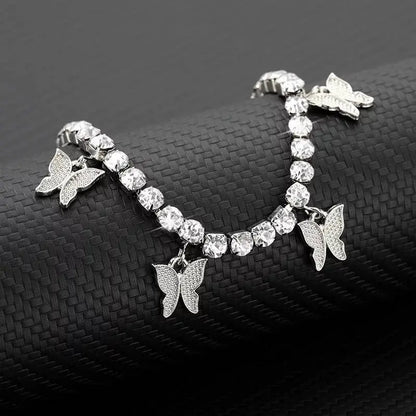 Butterfly Ankle Bracelets for Women, 14K Gold Adjustable Tennis Anklet Alloy Foot Chain Jewelry Girls JettsJewelers