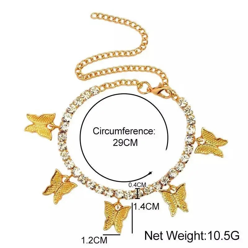 Butterfly Ankle Bracelets for Women, 14K Gold Adjustable Tennis Anklet Alloy Foot Chain Jewelry Girls JettsJewelers