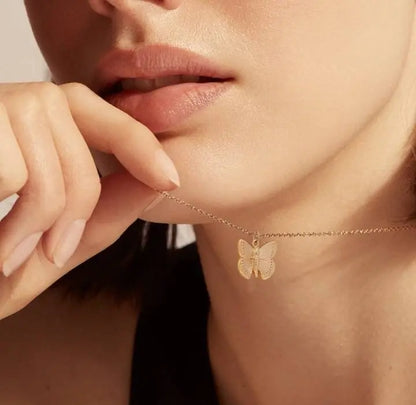 Butterfly Pendant Necklace,Women 14k Gold Plated Handmade Dainty Butterfly Necklace - JettsJewelers