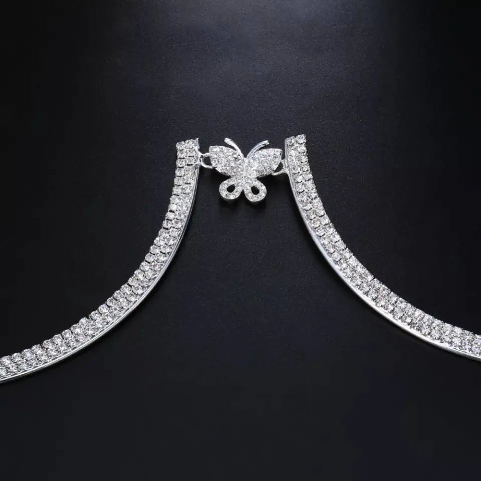 Rhinestone Butterfly Bra Body Chain Perforated Nipple Chain Necklace Crystal  Chest Chain Sexy Underwear Nipple Jewelry Women's Body Jewelry (silver)
