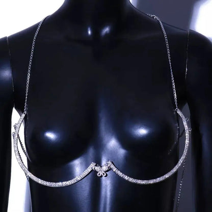Butterfly Rhinestone Bra Body Chain Sexy Bikini Silver Beauty Crystal Chest Bracket Bras Chain Nightclub and Partying Body Jewelry for Women - JettsJewelers