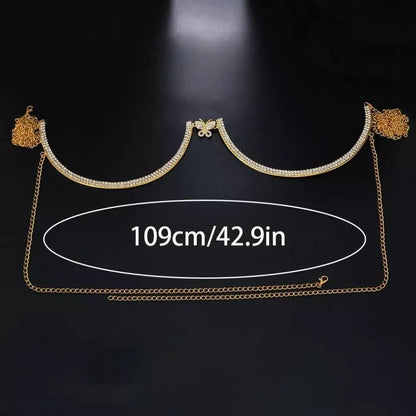 Butterfly Rhinestone Bra Body Chain Sexy Bikini Silver Beauty Crystal Chest Bracket Bras Chain Nightclub and Partying Body Jewelry for Women - JettsJewelers