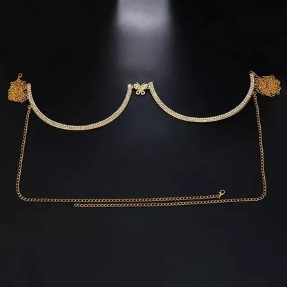 Butterfly Rhinestone Bra Body Chain Sexy Bikini Silver Beauty Crystal Chest Bracket Bras Chain Nightclub and Partying Body Jewelry for Women - JettsJewelers
