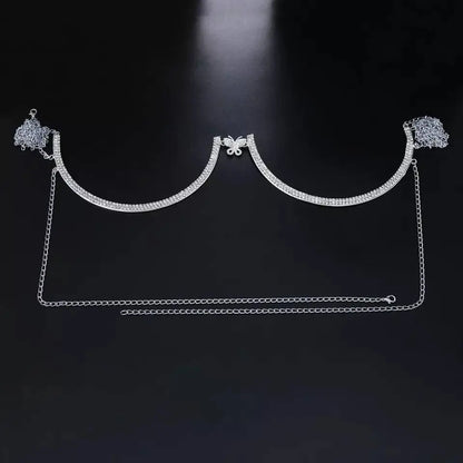 Butterfly Rhinestone Bra Body Chain Sexy Bikini Silver Beauty Crystal Chest Bracket Bras Chain Nightclub and Partying Body Jewelry for Women - JettsJewelers