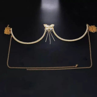 Butterfly Rhinestone Bra Body Chain Sexy Bikini Silver Beauty Crystal Chest Bracket Bras Chain Nightclub and Partying Body Jewelry for Women - JettsJewelers