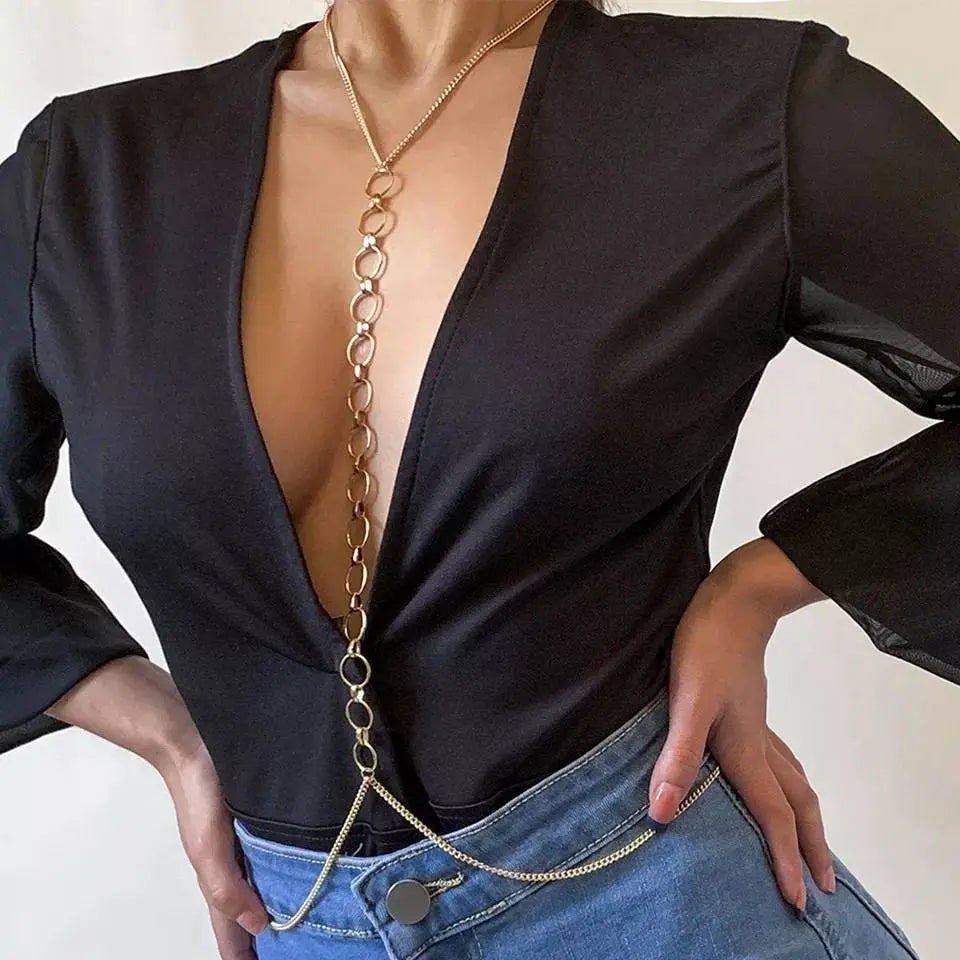 Circles Metal Body Harness Chain for Women Bohemian Tassels Shoulder Chain Necklace Jewelry for Party Wedding Summer Beach JettsJewelers