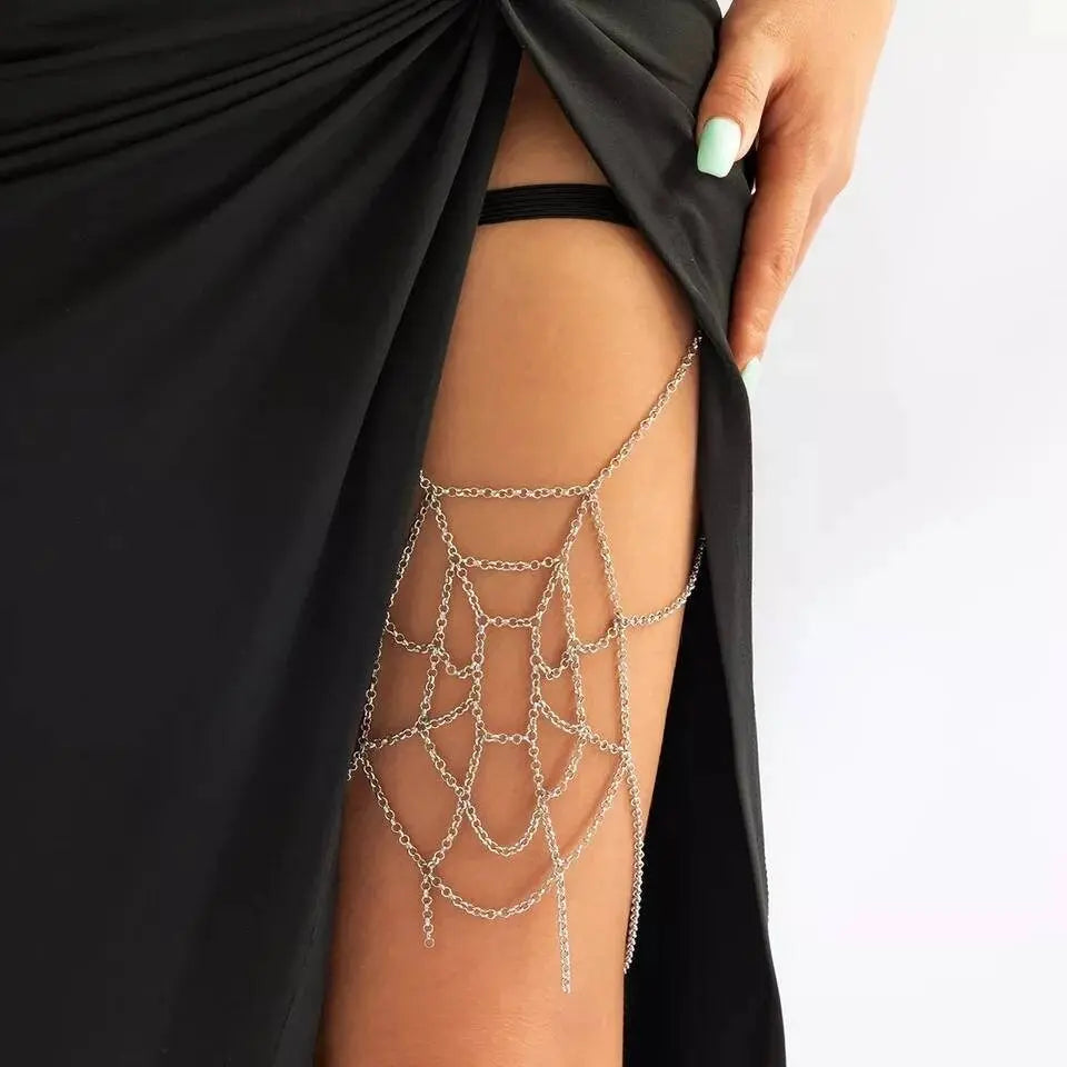 Cobweb Leg Chain Silver for Women Thigh Chain For Girls Pendant Boho Body Chain for Beach Summer Holiday JettsJewelers