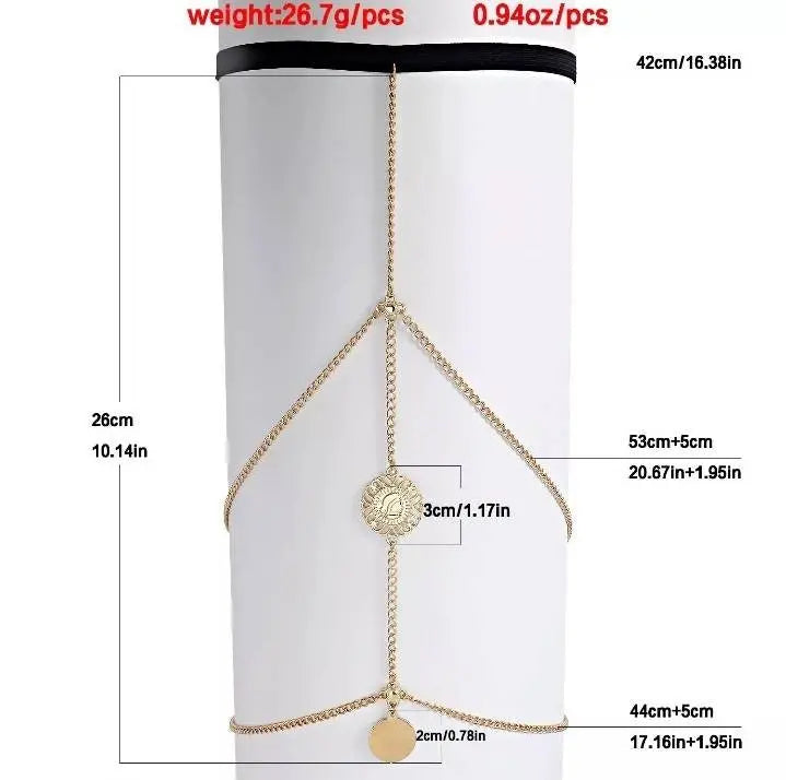 Coin Gold Chain Leg Chain Gold for Women Thigh Chain For Girls Gold Pendant Boho Body Chain for Beach Summer Holiday JettsJewelers