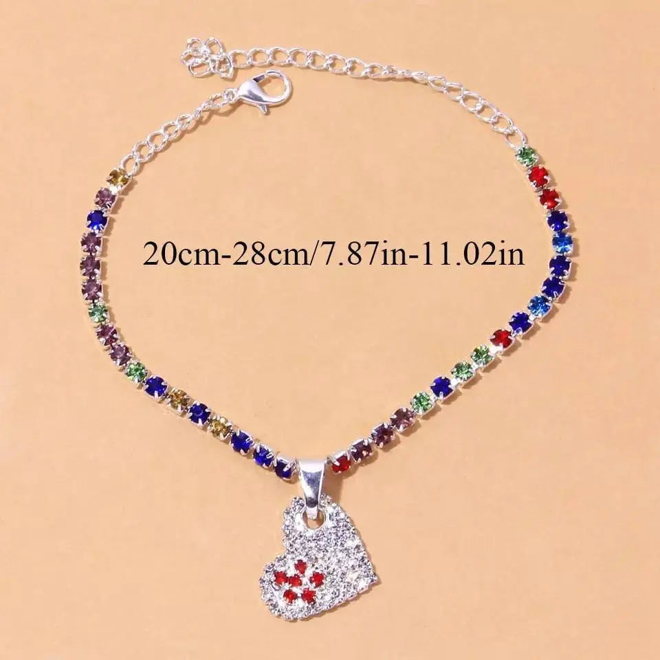 Colorful Heart Rhinestones Anklet Foot Jewelry for Women Beach Barefoot Chain Bracelet On the Leg Accessories Gift - JettsJewelers